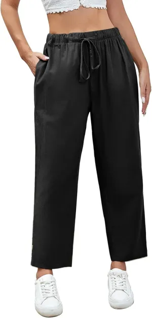 PantalóN De Lino para Mujer Pants Lightweight Elastic Waist Cropped Pants Plus Size Solid Trousers Women's Linen s