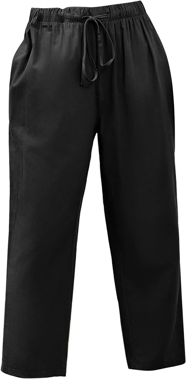 PantalóN De Lino para Mujer Pants Lightweight Elastic Waist Cropped Pants Plus Size Solid Trousers Women's Linen s