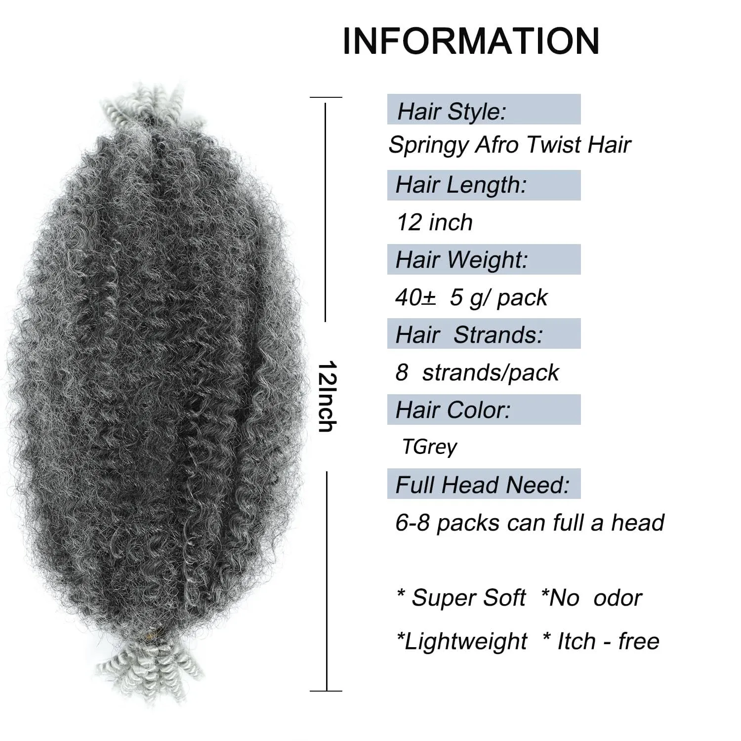 Parceria 8 Packs Marley Twist Braiding Hair 12 Inch Springy Afro Twist Hair Pre-fluffed Spring Twist Hair Kinky Hair Marley Hair for Faux Locs (12 Inch (Pack of 8), TGrey Marley Twist)