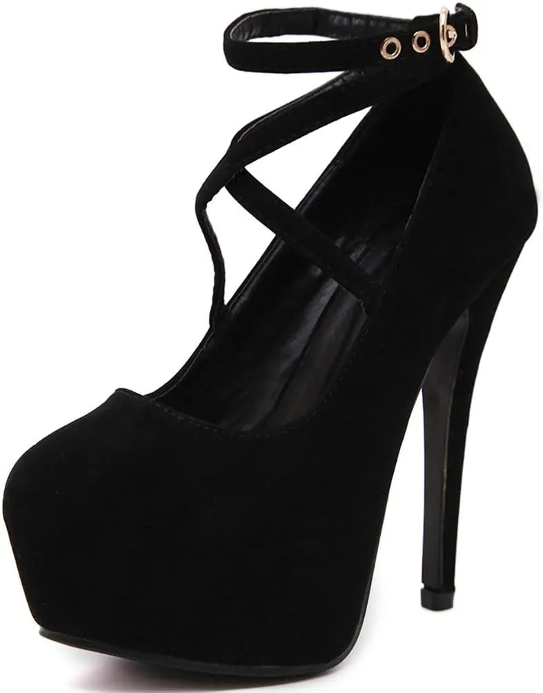 Parisuit Women's Cross Strap High Heels Stiletto Platform Pumps Faux Suede Sexy Party Dress Shoes