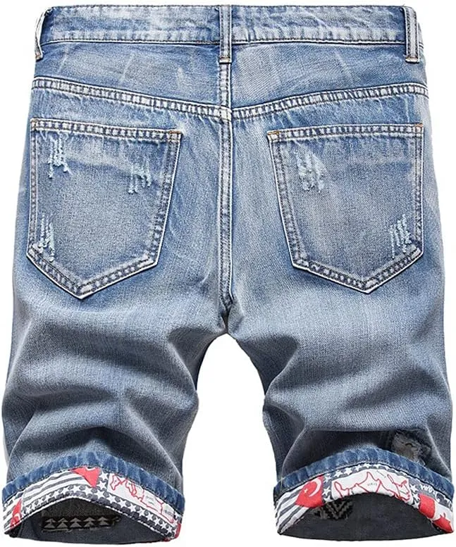 PASOK Men's Casual Denim Shorts Classic Fit Vintage Summer Cotton Jeans Shorts