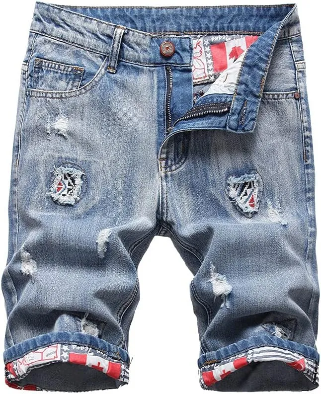 PASOK Men's Casual Denim Shorts Classic Fit Vintage Summer Cotton Jeans Shorts