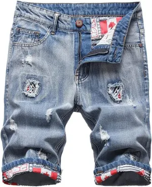 PASOK Men's Casual Denim Shorts Classic Fit Vintage Summer Cotton Jeans Shorts