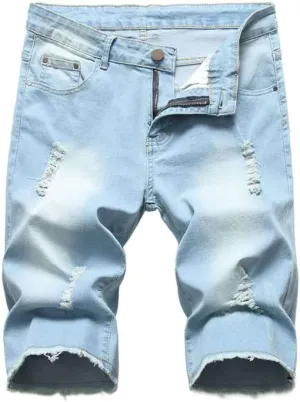 PASOK Men's Casual Denim Shorts Distressed Stretchy Jeans Shorts Ripped Short Pants