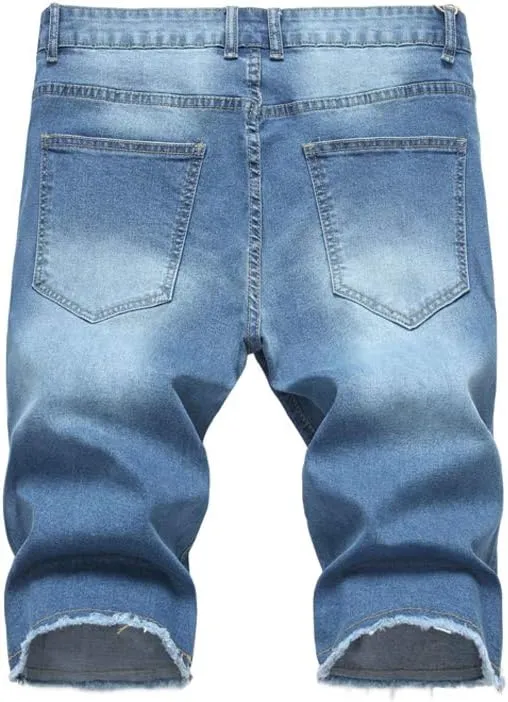 PASOK Men's Casual Denim Shorts Distressed Stretchy Jeans Shorts Ripped Short Pants