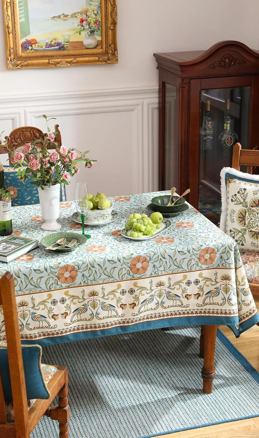 patdrea Designer French Rectangle Table Cloth,Blue Italian Floral Tablecloths,Provencal Country Spring Summer Linen Tablecloth,Wrinkle Free Table Cover for Kitchen Dining,Christmas,55" x 71"