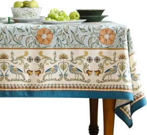Patdrea Designer French Table Cloth, Blue Italian Floral Tablecloth, Provencal Country Spring Summer Linen Tablecloth, Wrinkle Free Table Cover for Kitchen Dining, Christmas, 55"x87"