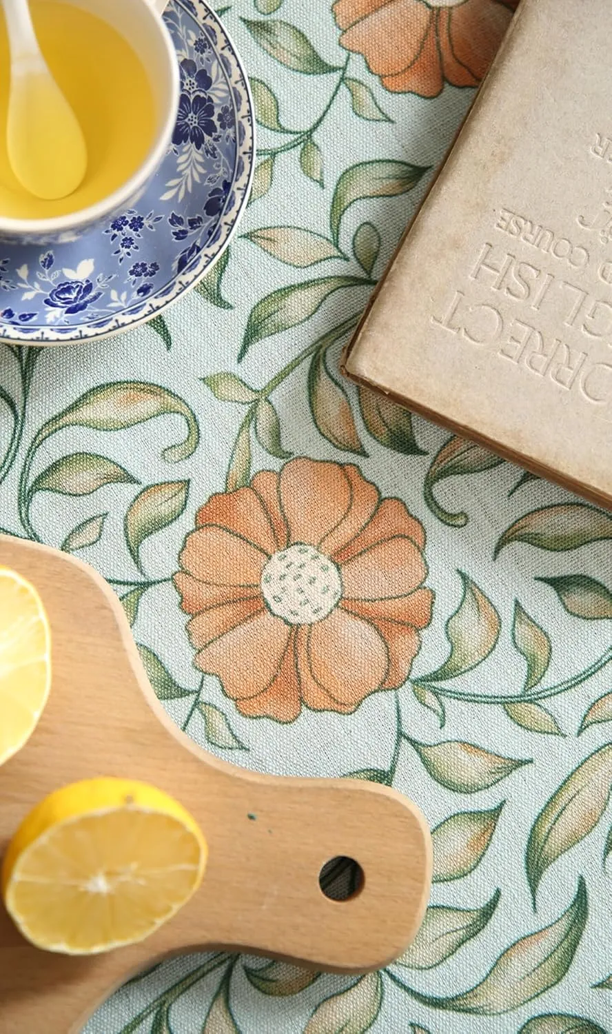 Patdrea Designer French Table Cloth, Blue Italian Floral Tablecloth, Provencal Country Spring Summer Linen Tablecloth, Wrinkle Free Table Cover for Kitchen Dining, Christmas, 55"x87"