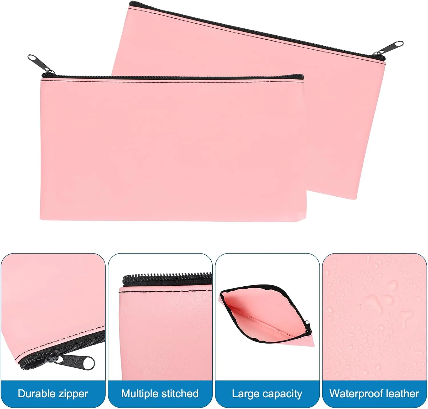 PATIKIL 11"x 6" Bank Deposit Bag, 6Pcs Money Bag Bank Bag Security Money Pouch Receipt Holder for Tickets Coin Makeup Cosmetics Bills, Pink