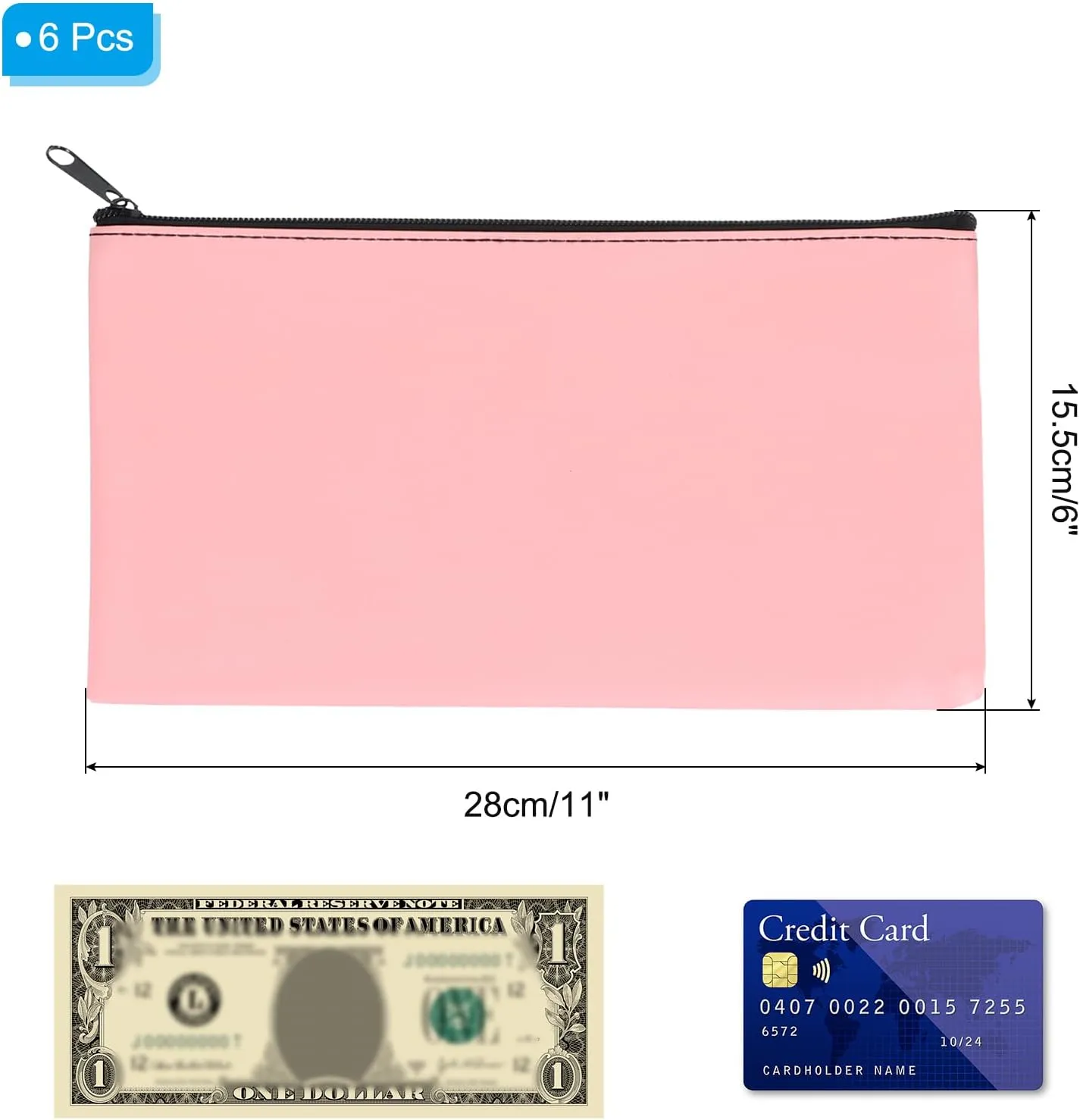 PATIKIL 11"x 6" Bank Deposit Bag, 6Pcs Money Bag Bank Bag Security Money Pouch Receipt Holder for Tickets Coin Makeup Cosmetics Bills, Pink