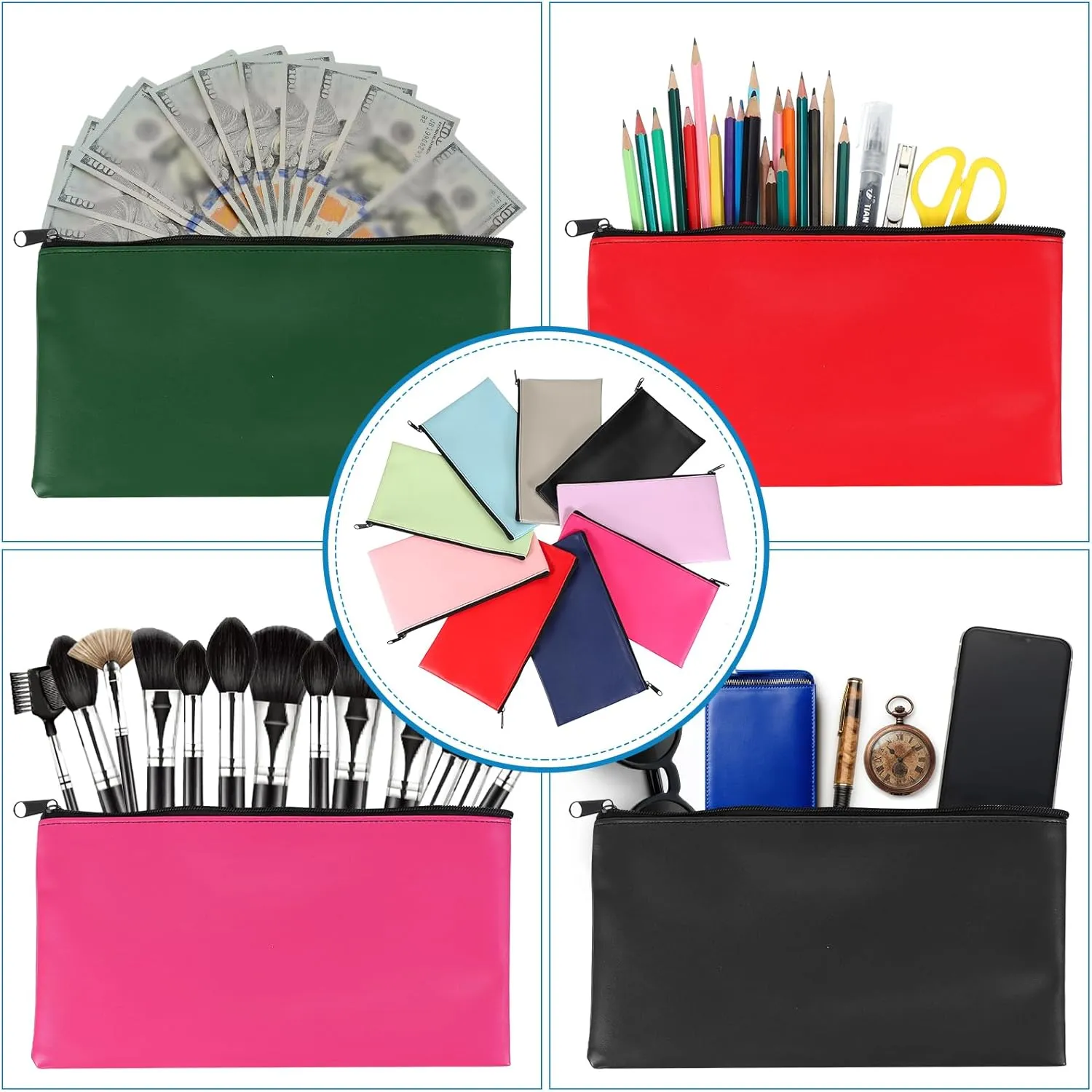 PATIKIL 11"x 6" Bank Deposit Bag, 6Pcs Money Bag Bank Bag Security Money Pouch Receipt Holder for Tickets Coin Makeup Cosmetics Bills, Pink