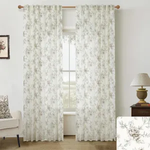 Patterned Curtains 96 Inches Long 2 Panels Set,Sheer Linen Brown Cream Beige Floral Farmhouse Vintage Antique Prairie Country Primitive Curtains for Living Room Bedroom