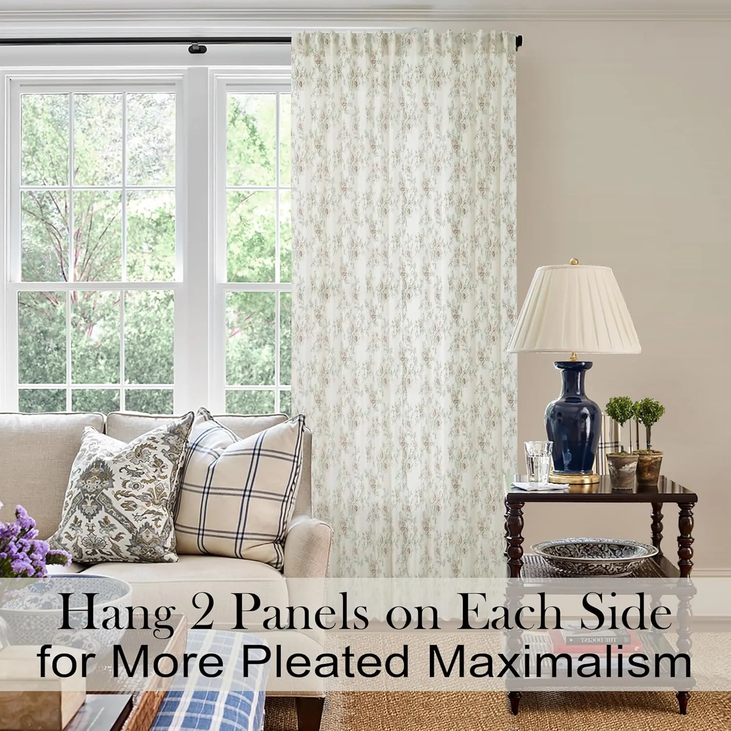 Patterned Curtains 96 Inches Long 2 Panels Set,Sheer Linen Brown Cream Beige Floral Farmhouse Vintage Antique Prairie Country Primitive Curtains for Living Room Bedroom