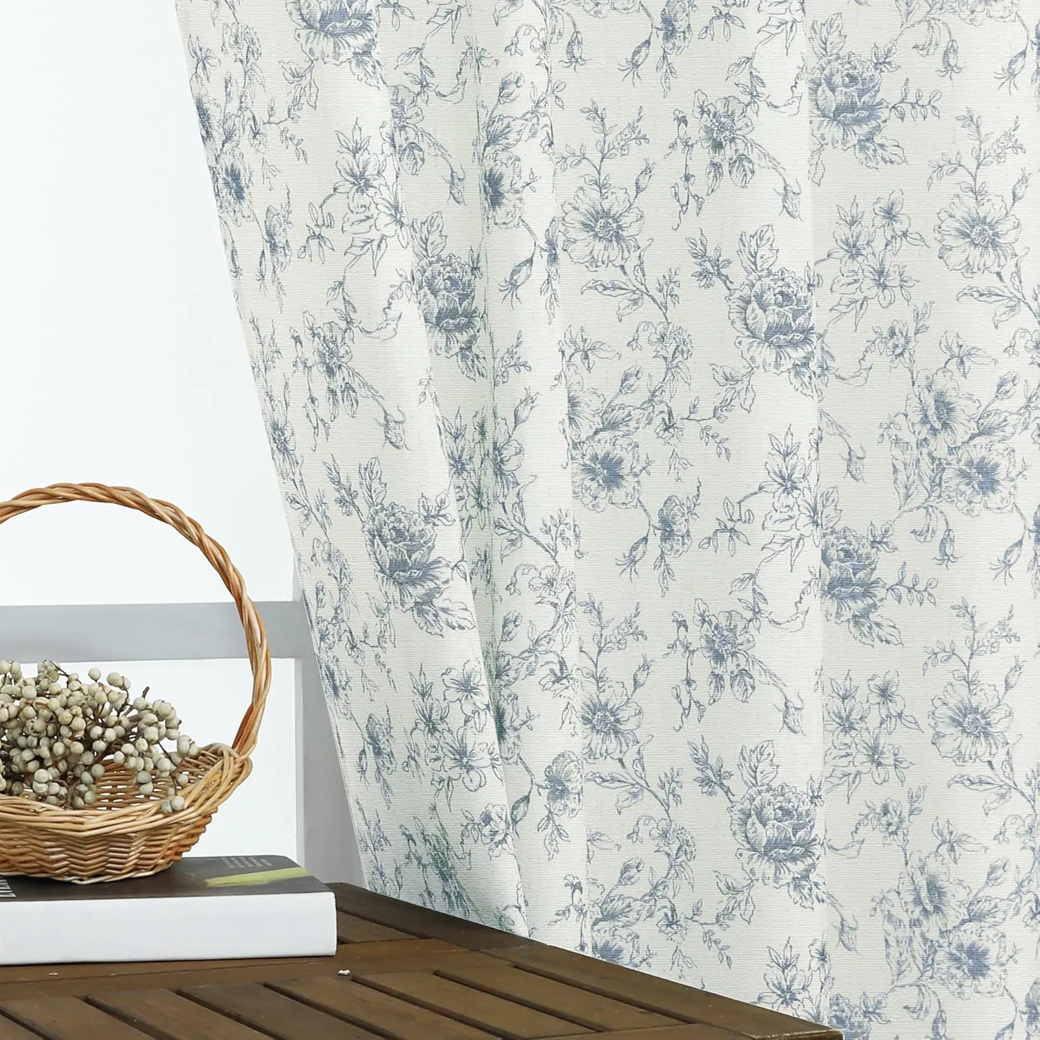 Patterned Farmhouse Curtains for Living Room,Light Blue Floral Toile Country Dusty Blue Grey Gray Coastal Curtains for Bedroom 84 Inch Length 2 Panels Set