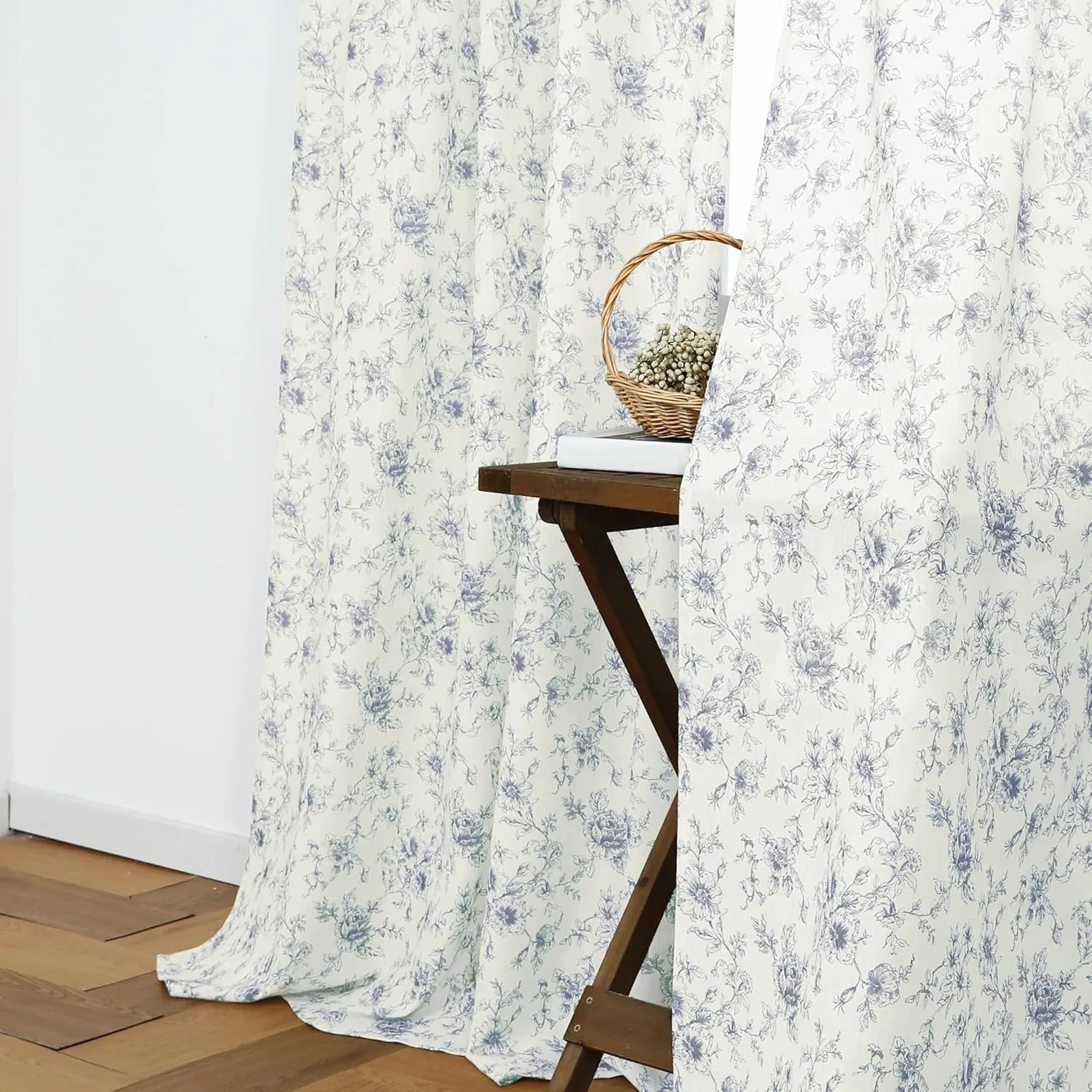 Patterned Farmhouse Curtains for Living Room,Light Blue Floral Toile Country Dusty Blue Grey Gray Coastal Curtains for Bedroom 84 Inch Length 2 Panels Set