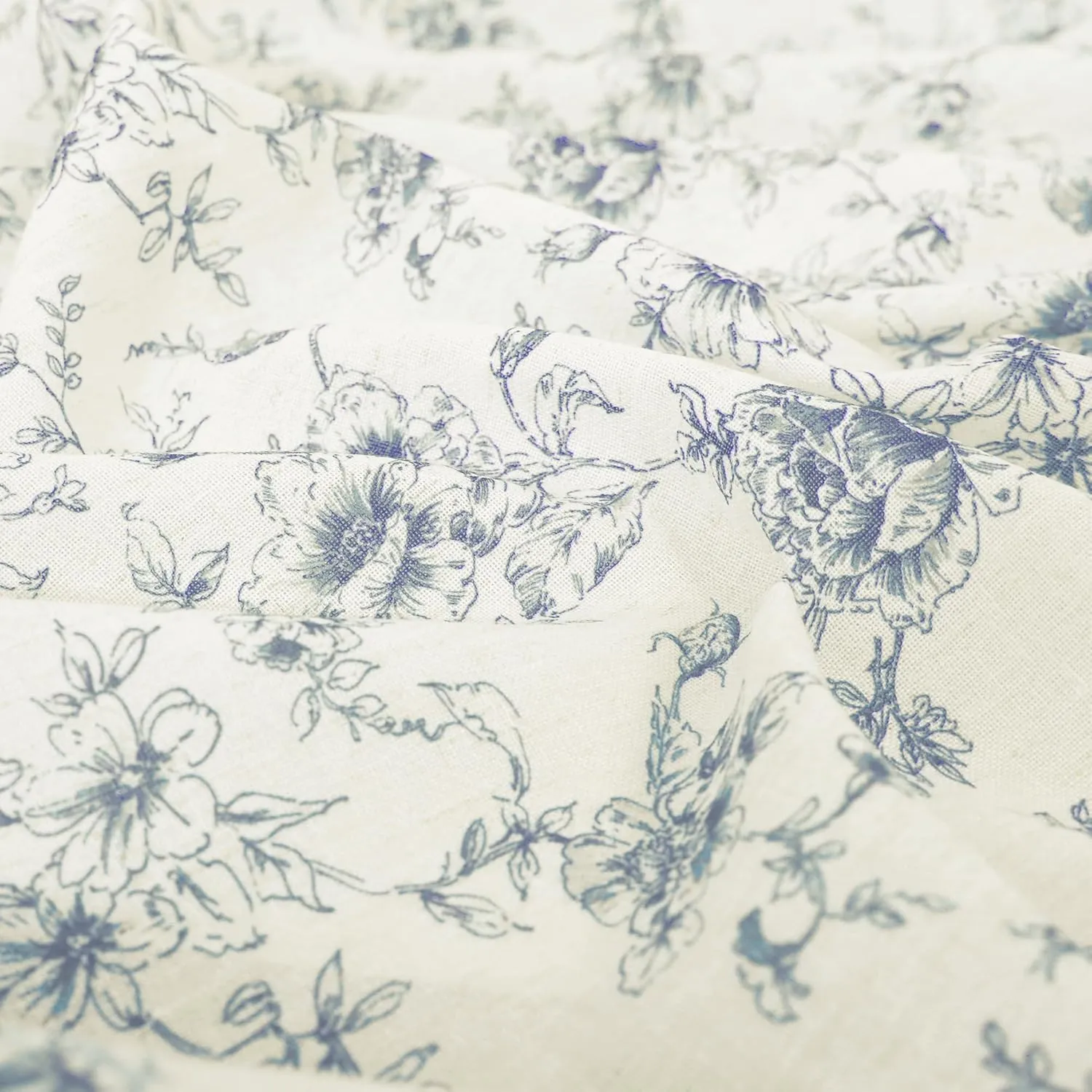 Patterned Farmhouse Curtains for Living Room,Light Blue Floral Toile Country Dusty Blue Grey Gray Coastal Curtains for Bedroom 84 Inch Length 2 Panels Set