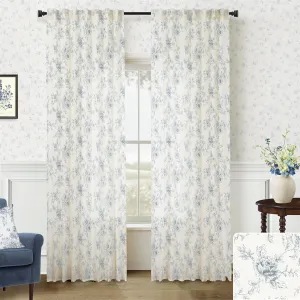 Patterned Farmhouse Curtains for Living Room,Light Blue Floral Toile Country Dusty Blue Grey Gray Coastal Curtains for Bedroom 84 Inch Length 2 Panels Set