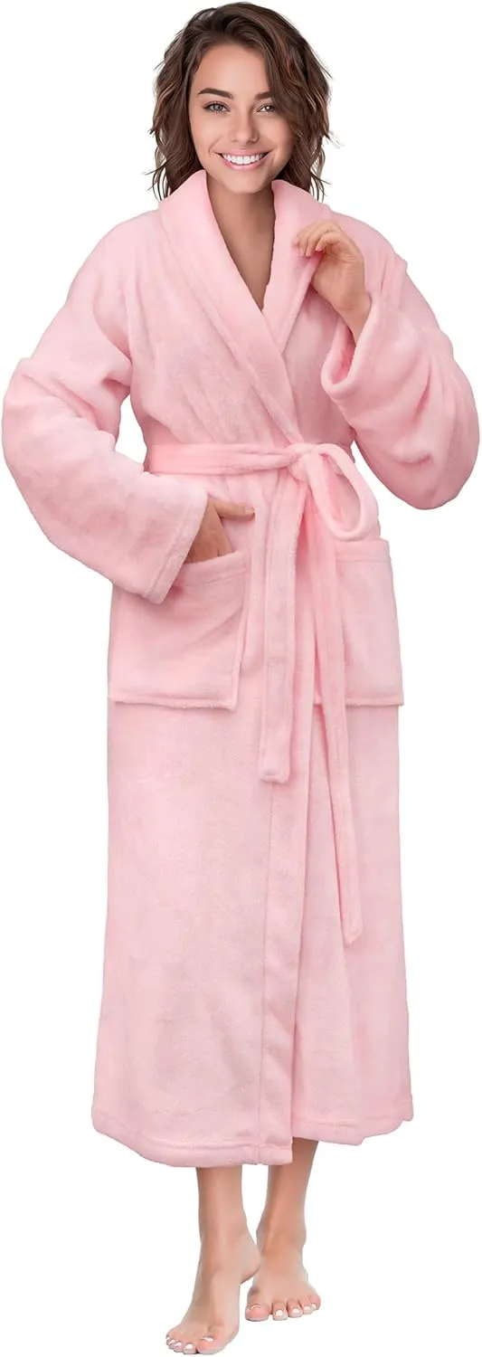 PAVILIA Women Robe Fleece Plush Soft, Fluffy Fuzzy Cozy Warm Lightweight Bathrobe, Shower Spa House Long Robe for Women