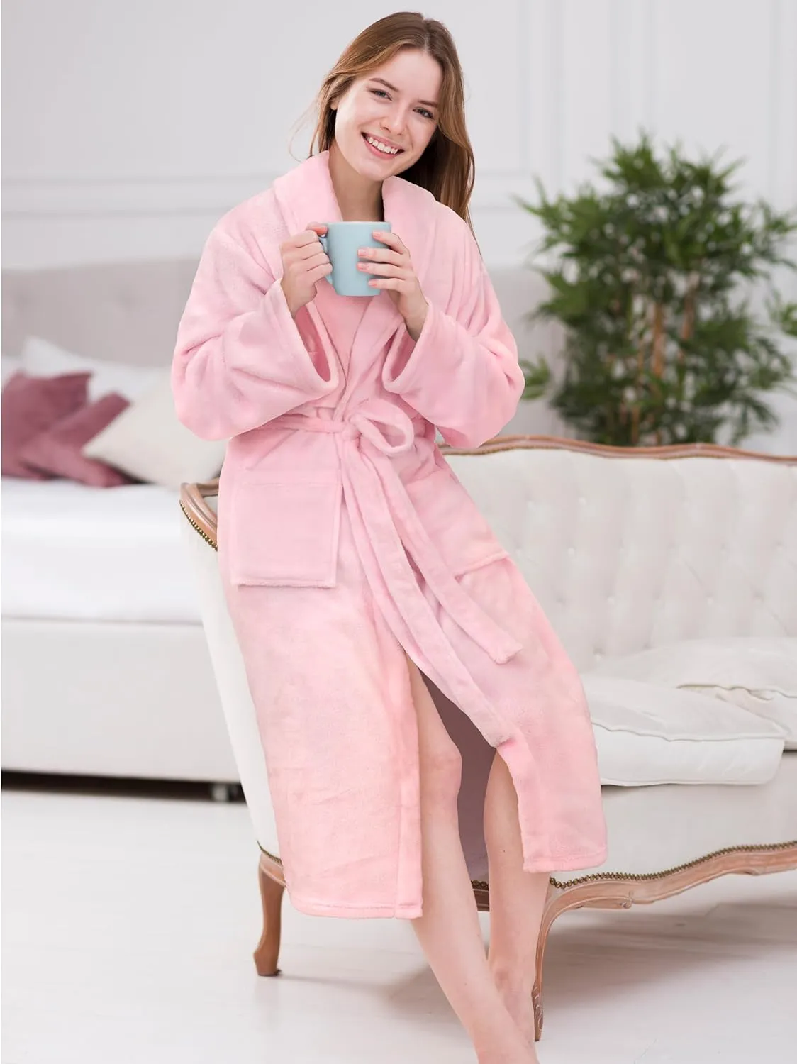 PAVILIA Women Robe Fleece Plush Soft, Fluffy Fuzzy Cozy Warm Lightweight Bathrobe, Shower Spa House Long Robe for Women