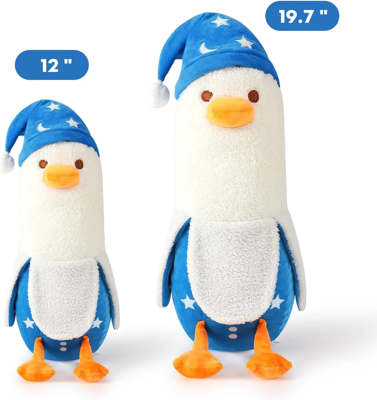 PEACH CAT Cute Long Banana Duck Plush Pillow Toy Cute Duck Plushie with Nightcap Duck Stuffed Animal for Kids White and Blue 12"