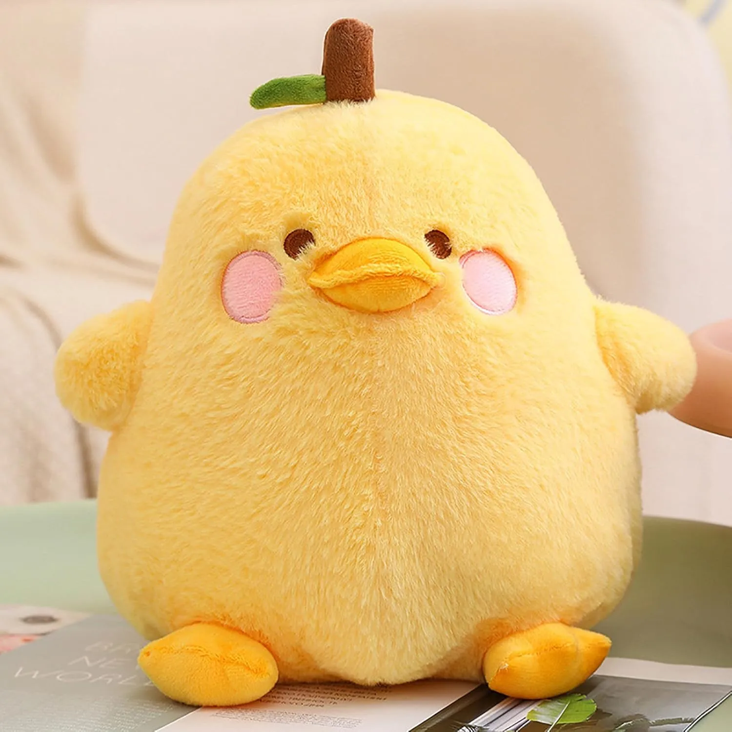 PEACH CAT Cute Pear Duck Plush Pillow Fruit Stuffed Animal Toy for Kids Yellow 12"