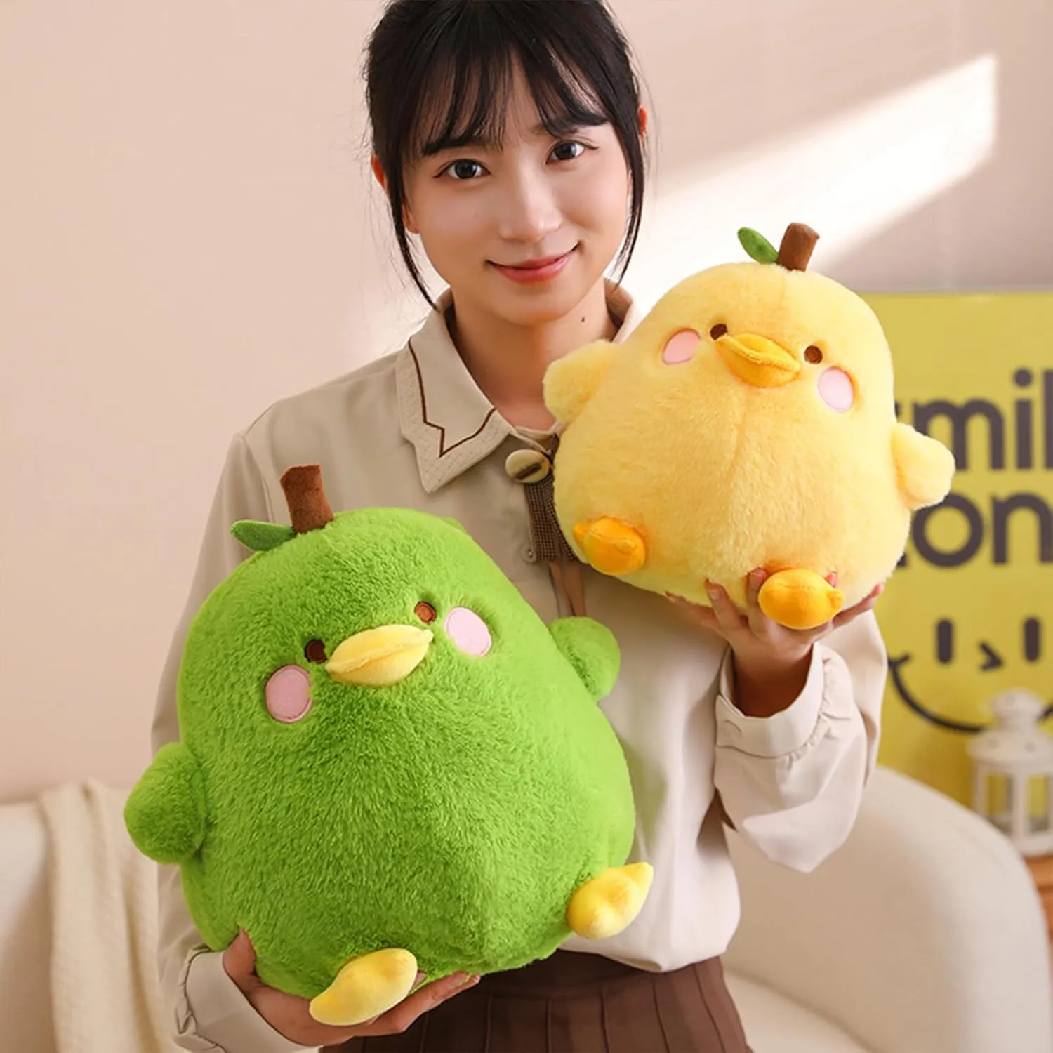 PEACH CAT Cute Pear Duck Plush Pillow Fruit Stuffed Animal Toy for Kids Yellow 12"