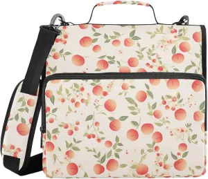 Peaches Gingham 3 Rings Organizer Binder with Strap Laege Capacity Portable Home Travel Safe Storage Bag for School and Office