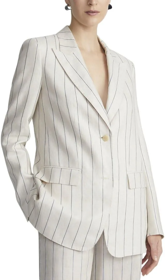 Peak Lapel Flap Pocket Linen Blazer