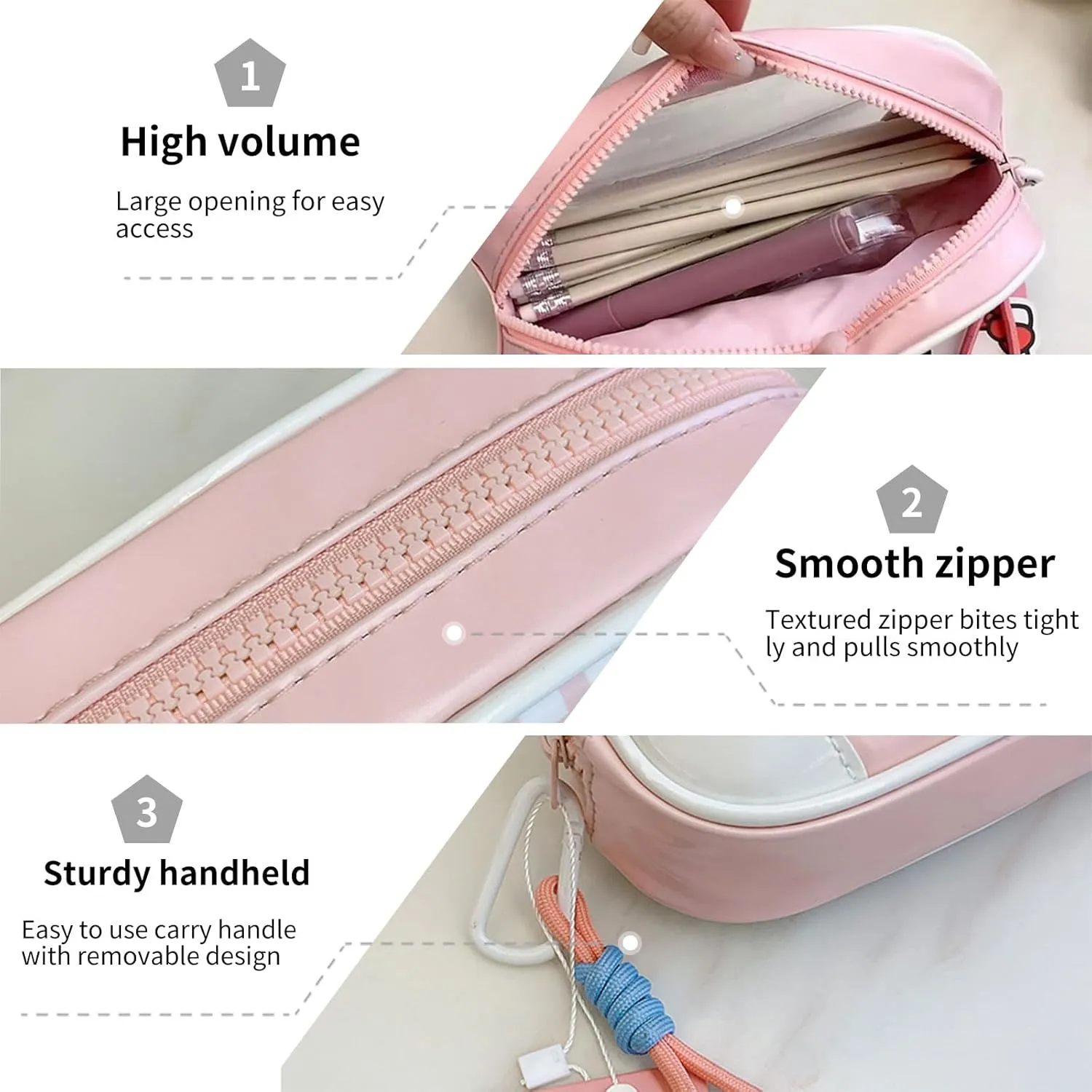 Pencil Pouch for Girls, Cute Pencil Case with Zipper, Large Capacity Clear Stationary Bag for School Teen Boys