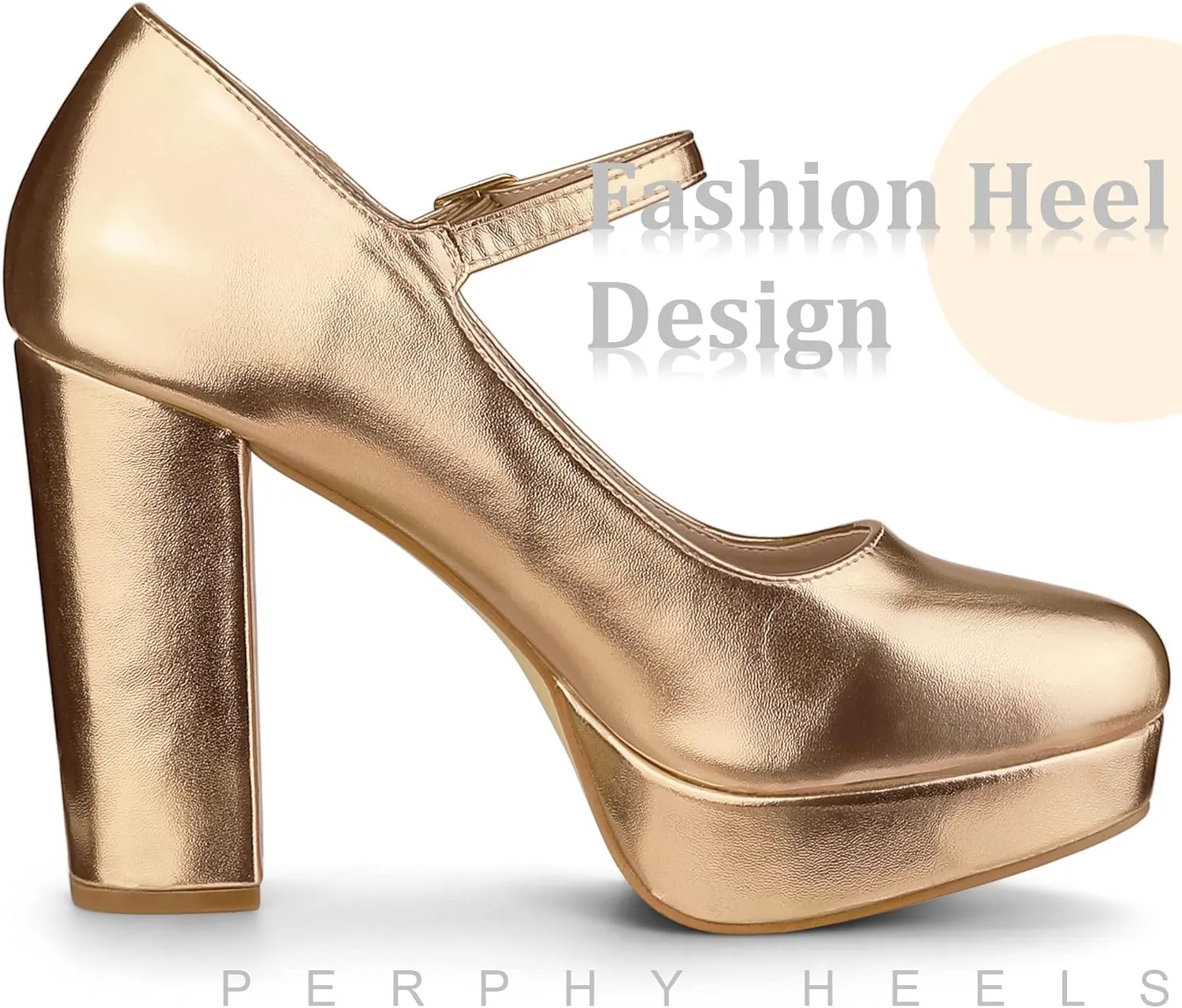 Perphy Platform Ankle Strap Chunky Heels Mary Janes Pumps for Women