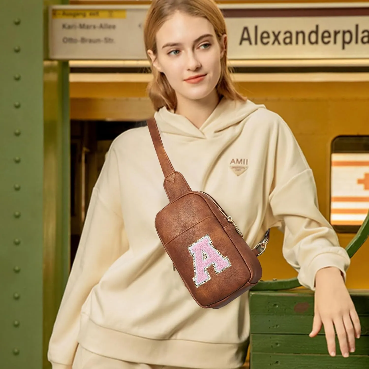 Personalized Mothers Day Gifts Initial Letter Crossbody Bags for Women PU Sling Bag Fanny Pack Chest Bag for Travel Birthday Gift for Mom Wife (Letter A)