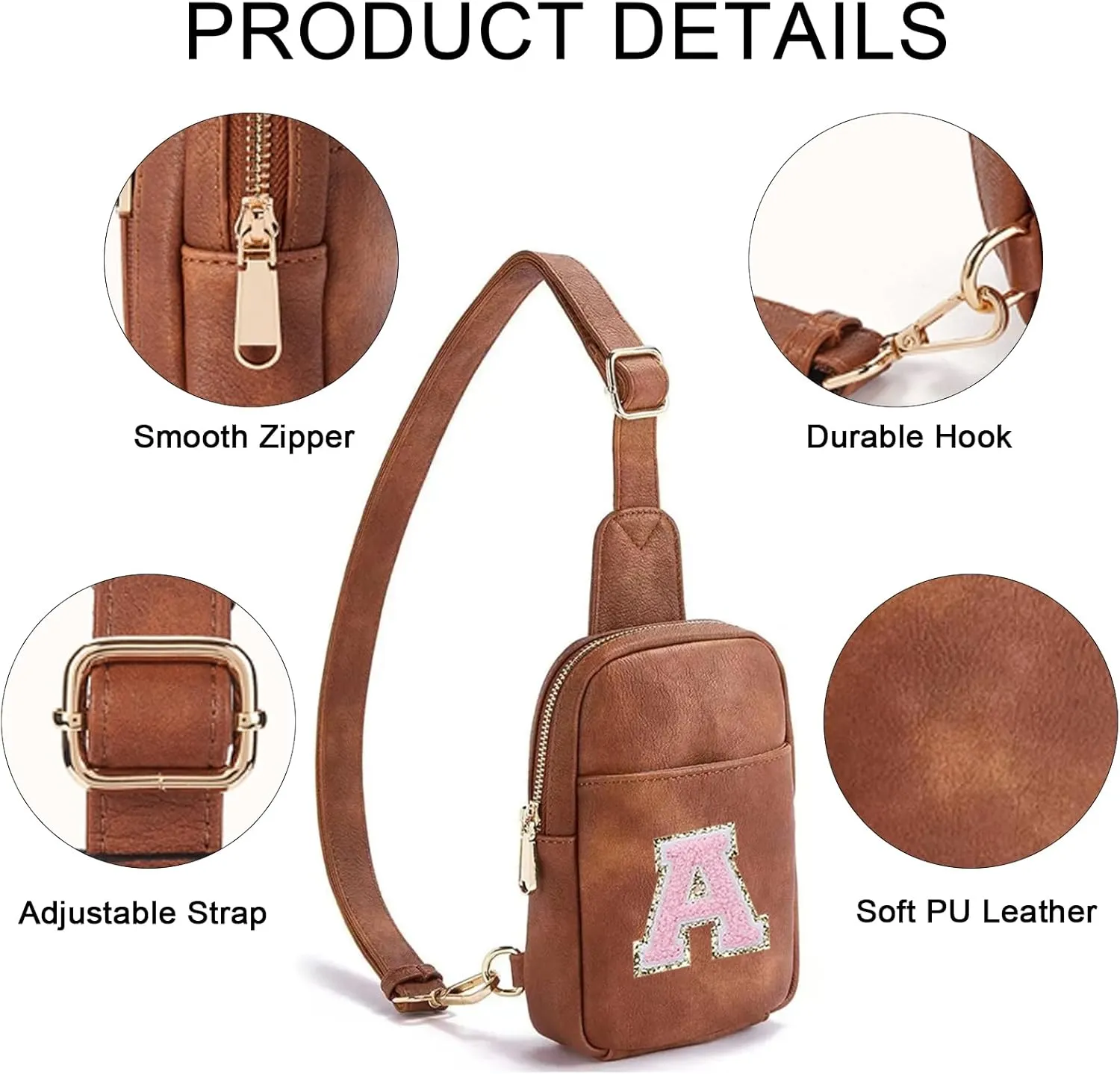 Personalized Mothers Day Gifts Initial Letter Crossbody Bags for Women PU Sling Bag Fanny Pack Chest Bag for Travel Birthday Gift for Mom Wife (Letter A)