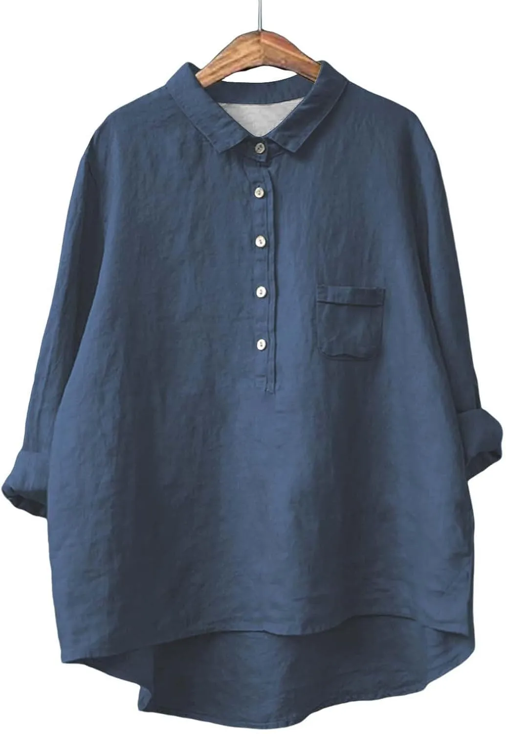 Peter Pan Collar Shirt Women Long Sleeve Casual Quarter-Button Cotton Linen Henley Tops Spring Summer 2025 Tops