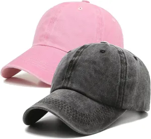 PFFY 2 Packs Vintage Washed Distressed Baseball Cap Golf Dad Hat for Men Women