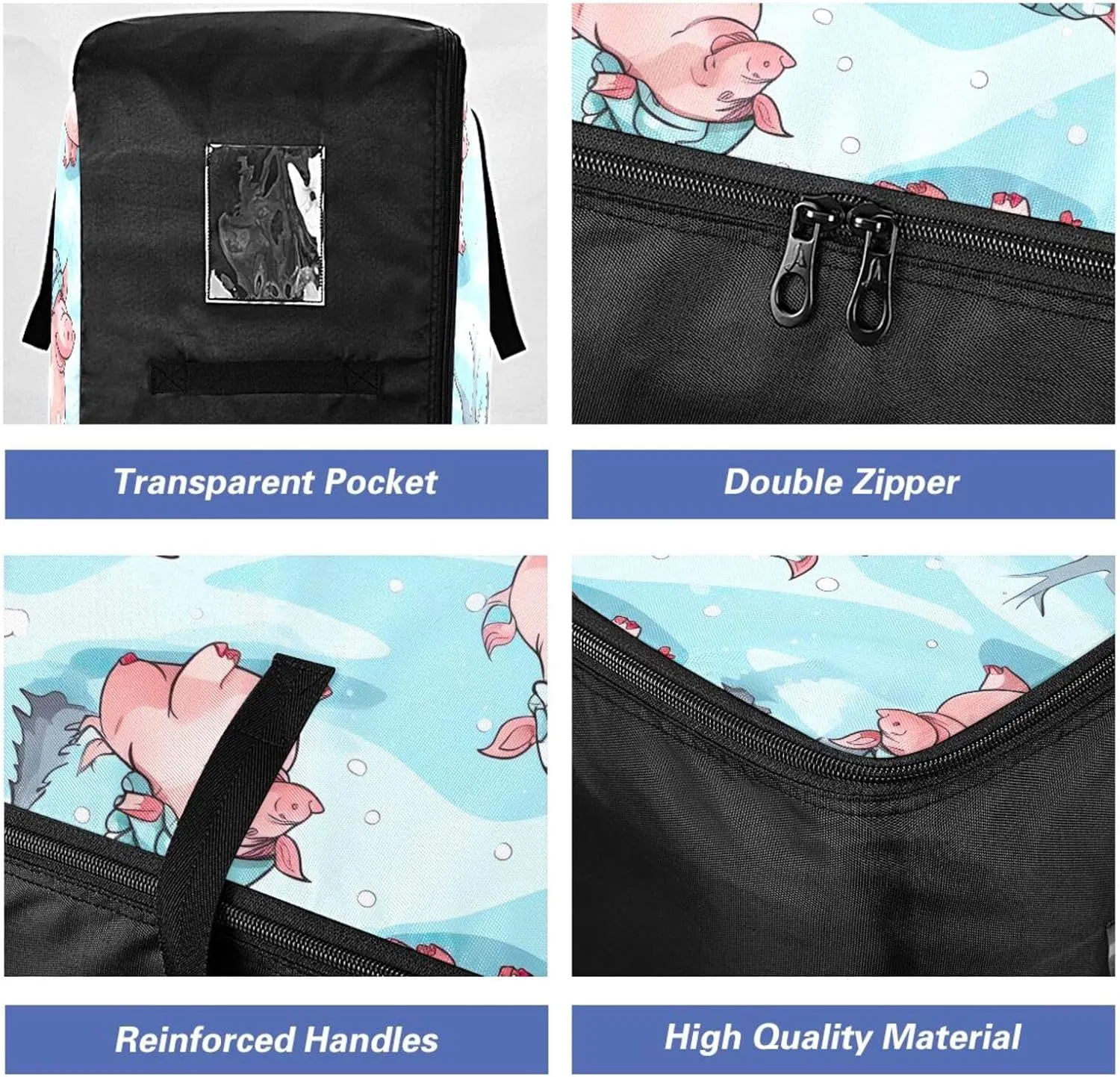 Pig with Hats Storage Bag, 27.5x19.7x11 in, Garment Storage Organizer Travel Cargo Duffel Bags Zippered Storage Bags for Moving Essential
