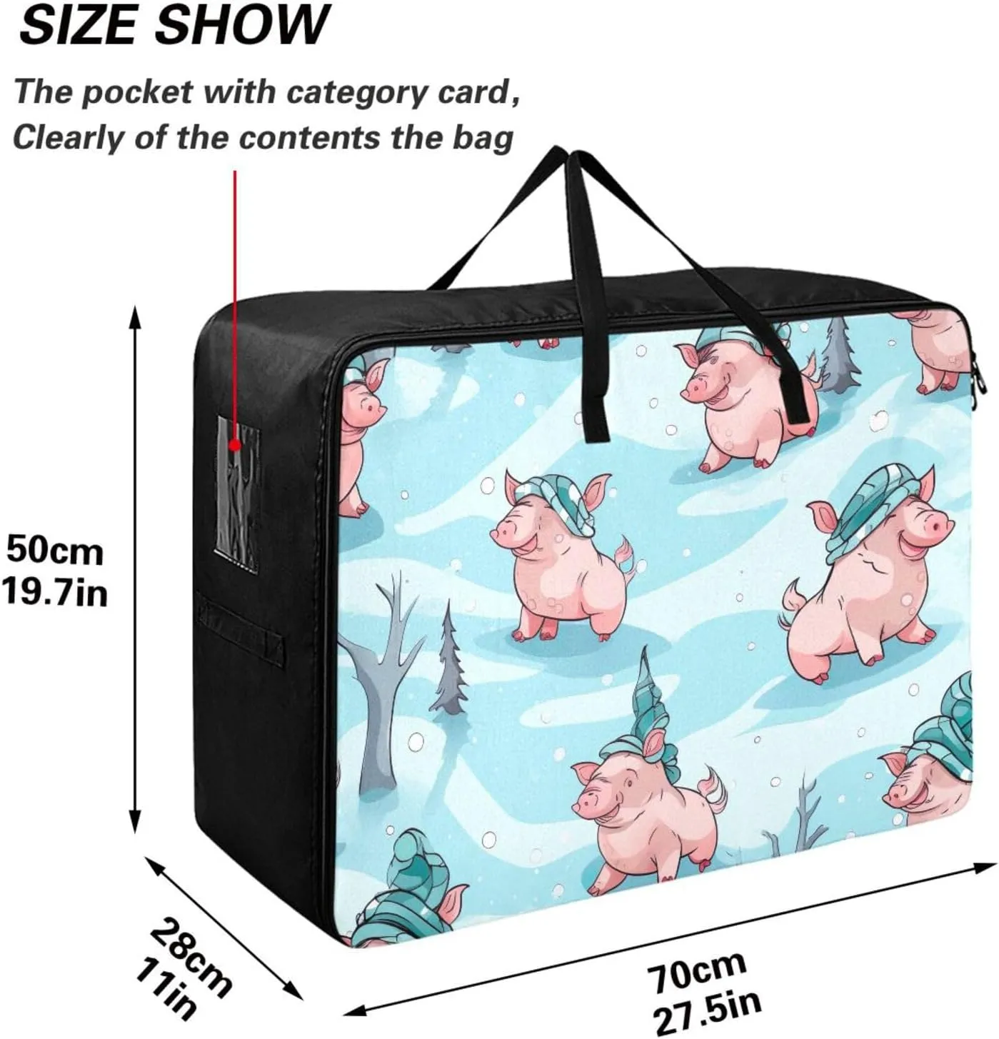 Pig with Hats Storage Bag, 27.5x19.7x11 in, Garment Storage Organizer Travel Cargo Duffel Bags Zippered Storage Bags for Moving Essential