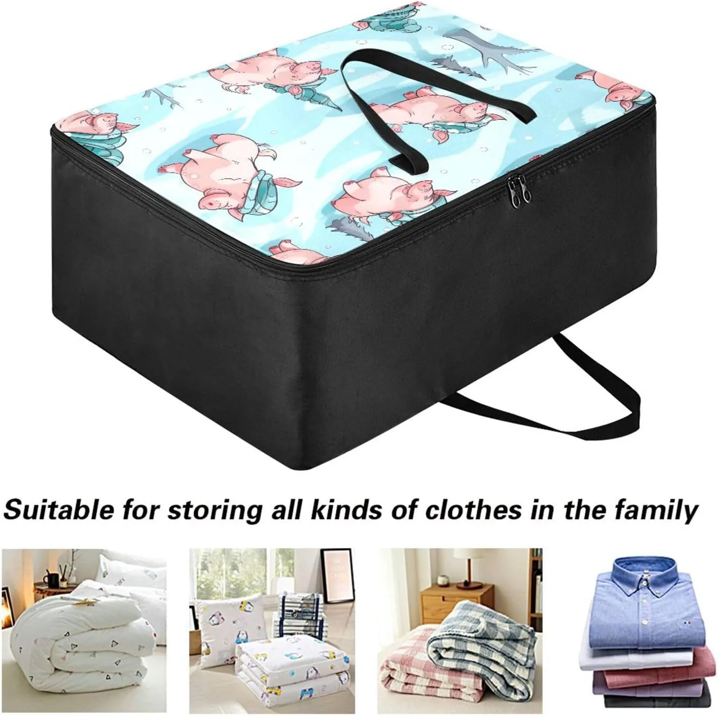 Pig with Hats Storage Bag, 27.5x19.7x11 in, Garment Storage Organizer Travel Cargo Duffel Bags Zippered Storage Bags for Moving Essential
