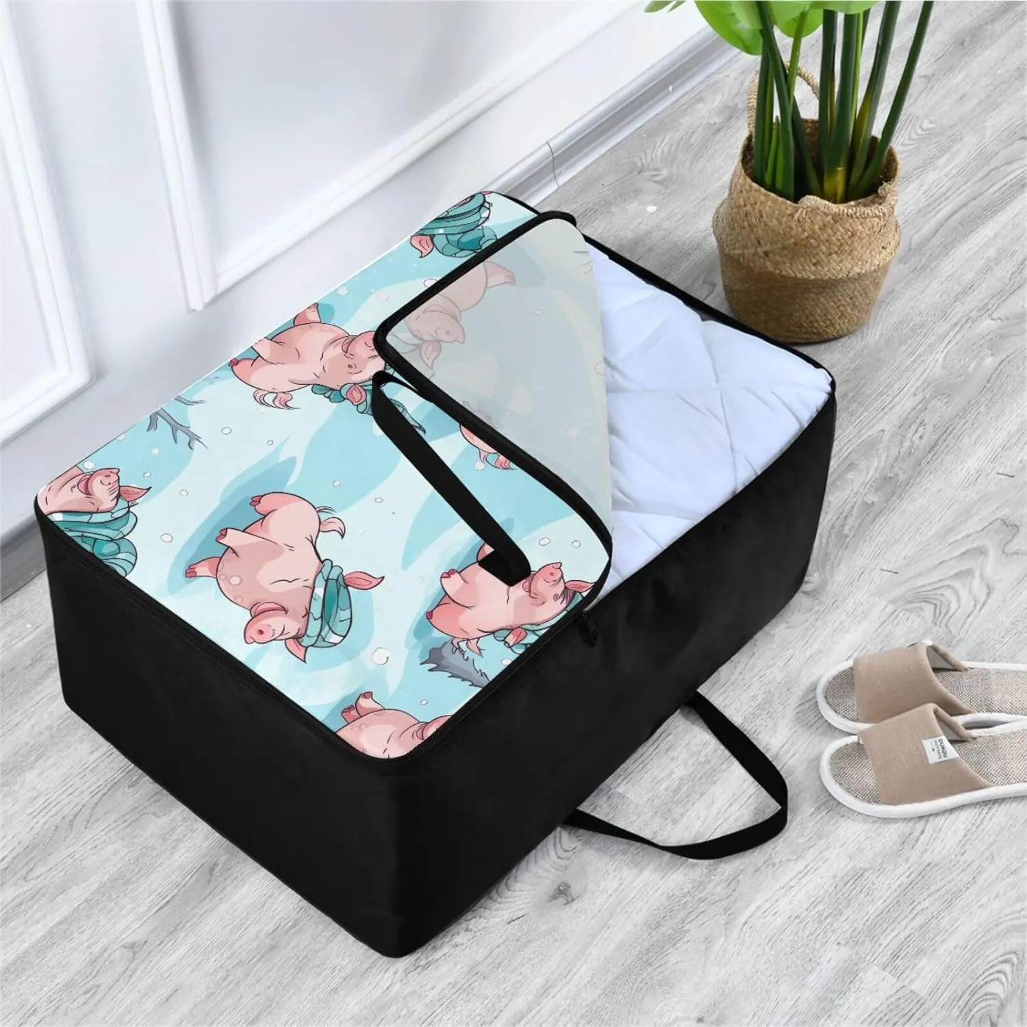Pig with Hats Storage Bag, 27.5x19.7x11 in, Garment Storage Organizer Travel Cargo Duffel Bags Zippered Storage Bags for Moving Essential