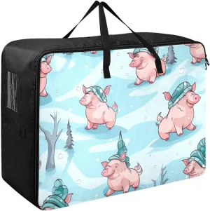 Pig with Hats Storage Bag, 27.5x19.7x11 in, Garment Storage Organizer Travel Cargo Duffel Bags Zippered Storage Bags for Moving Essential