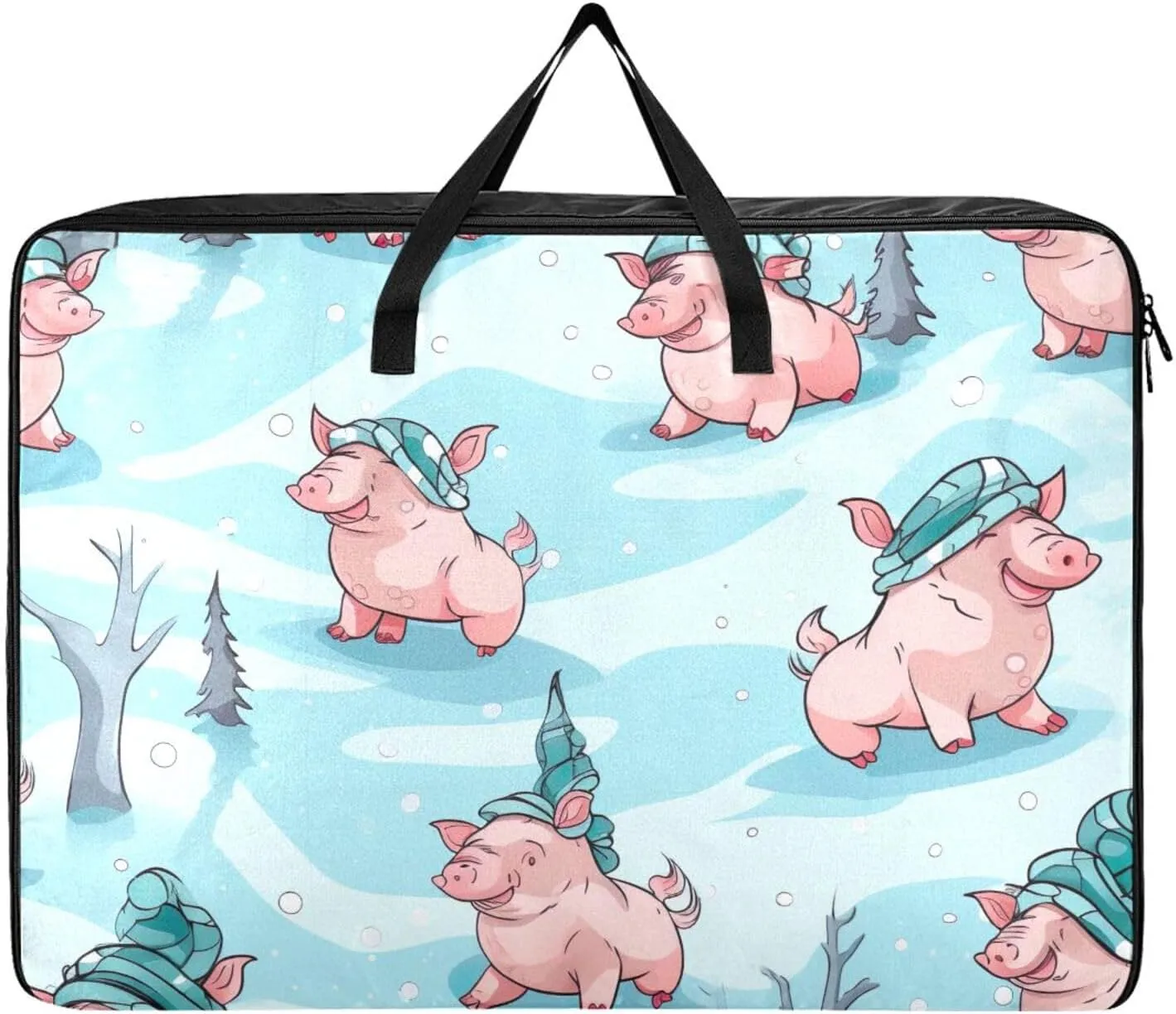 Pig with Hats Storage Bag, 27.5x19.7x11 in, Garment Storage Organizer Travel Cargo Duffel Bags Zippered Storage Bags for Moving Essential