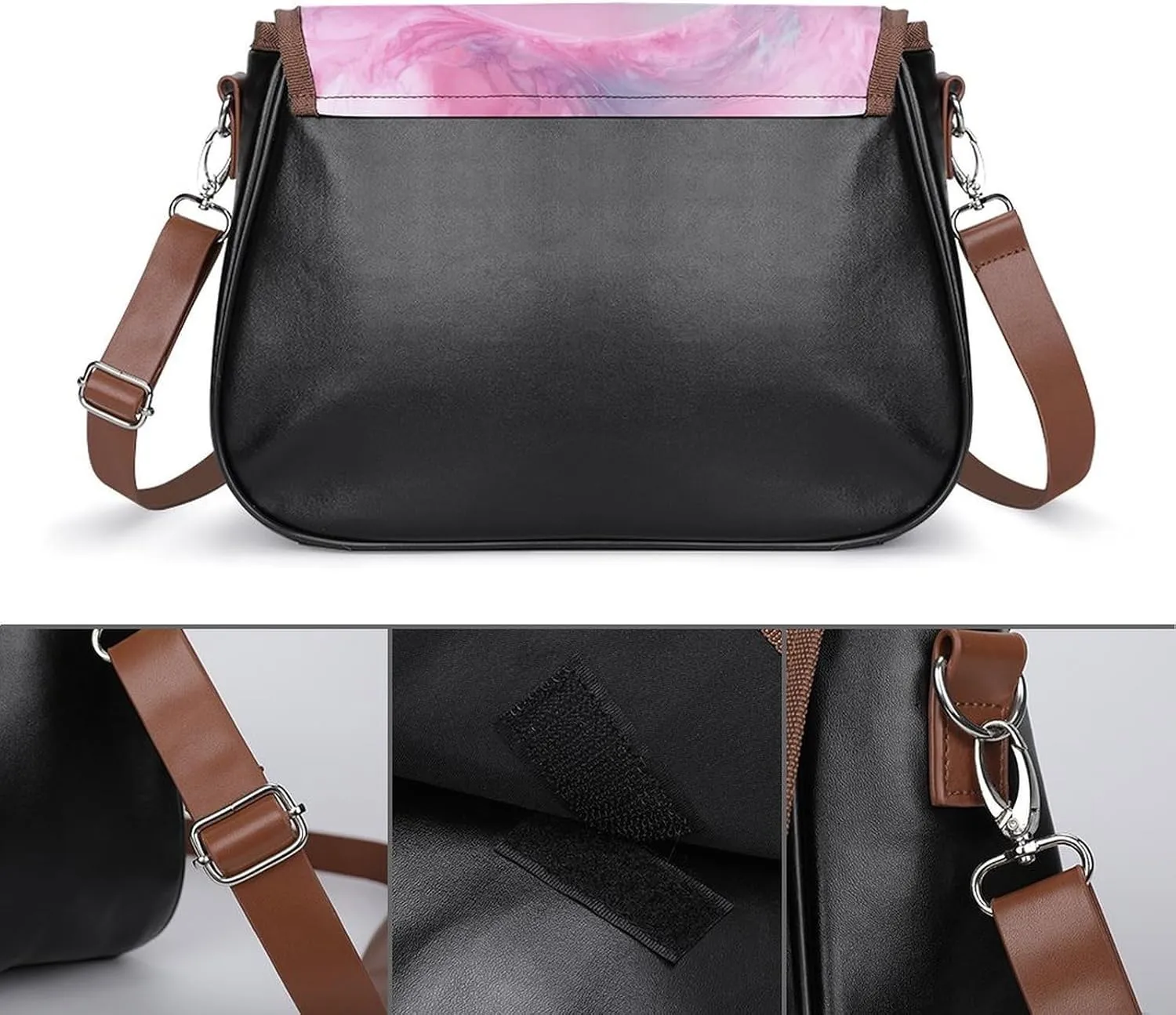 Pink Horse Mystical Crossbody Bag Leather Crossbody Bag,flapover Crossbody Bag,crossover Shoulder Bag with Adjustable Strap