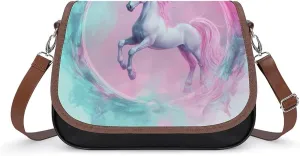 Pink Horse Mystical Crossbody Bag Leather Crossbody Bag,flapover Crossbody Bag,crossover Shoulder Bag with Adjustable Strap