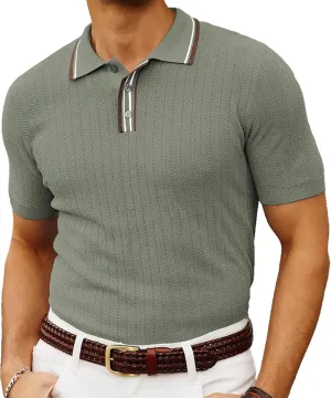 PJ PAUL JONES Mens Knitted Polo Shirts Short Sleeve Textured Pullover Golf Polo T Shirts
