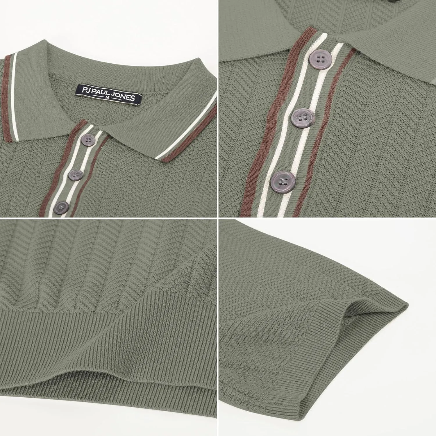 PJ PAUL JONES Mens Knitted Polo Shirts Short Sleeve Textured Pullover Golf Polo T Shirts