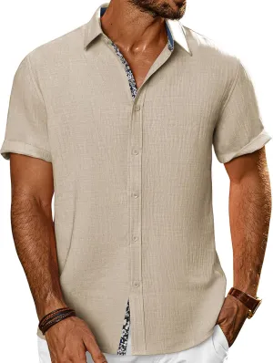 PJ PAUL JONES Mens Short Sleeve Button Down Shirts Casual Beach Summer Vacation Shirts