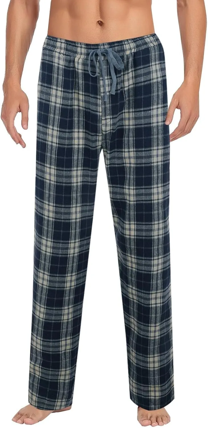 Plaid Pajama Pants for Men Lounge Soft Cotton Drawstring Loose Sleep Pants Summer Checkered PJ Bottoms with Pockets