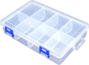 Plastic Compartment Storage Box With Adjustable Divider Removable Grid Compartment for Jewelry Small Accessories Hardware Fitting (8 Grids-Large x 1 Pack)