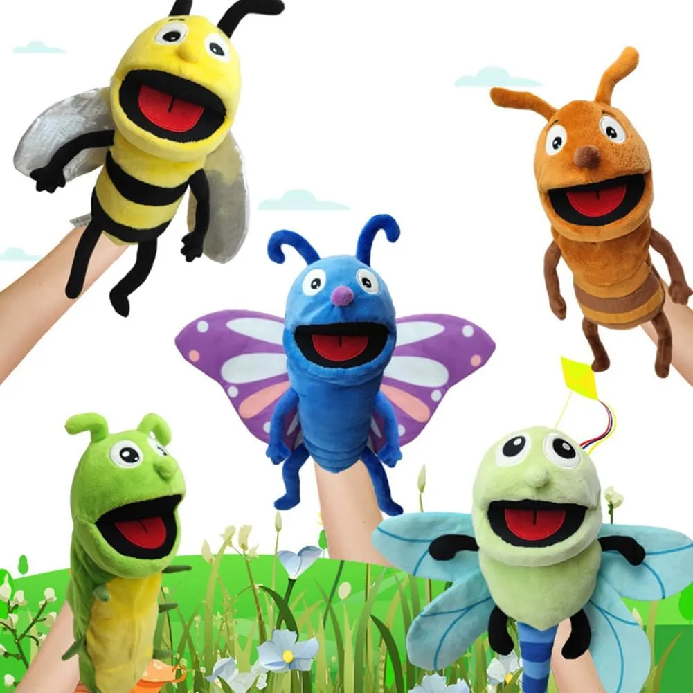 Plush Animal Hand Puppets for Kids & Adults Cartoon Dragonfly Stuffed Animal Hand Puppets with Movable Mouth Plush Interactive Toys Hand Puppet Plush Toys for Storytelling Show Theater
