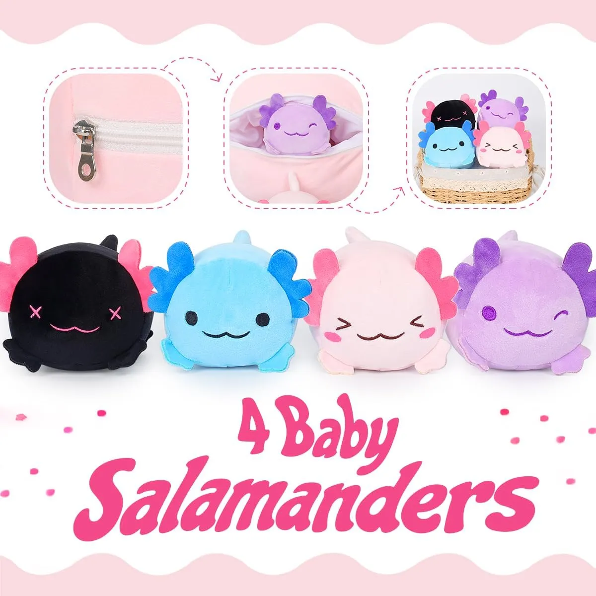 Plush Axolotl Pillow Mommy Stuffed Animal with 4 Babies Axolotls Plushies, Super Soft Kawaii Hugging Pillow Toy Gifts