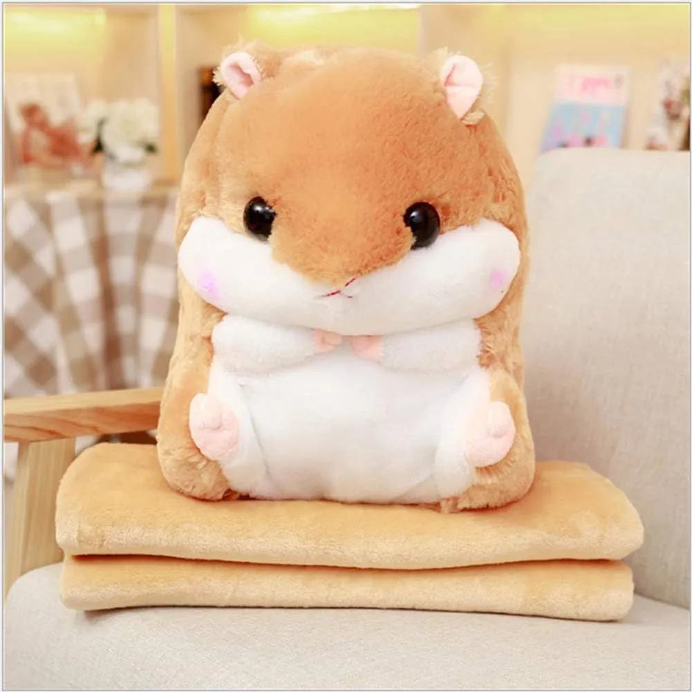 Plush Hamster Stuffed Animal Toys Hamster Throw Pillow with Blanket 19.7 Inches Light Brown